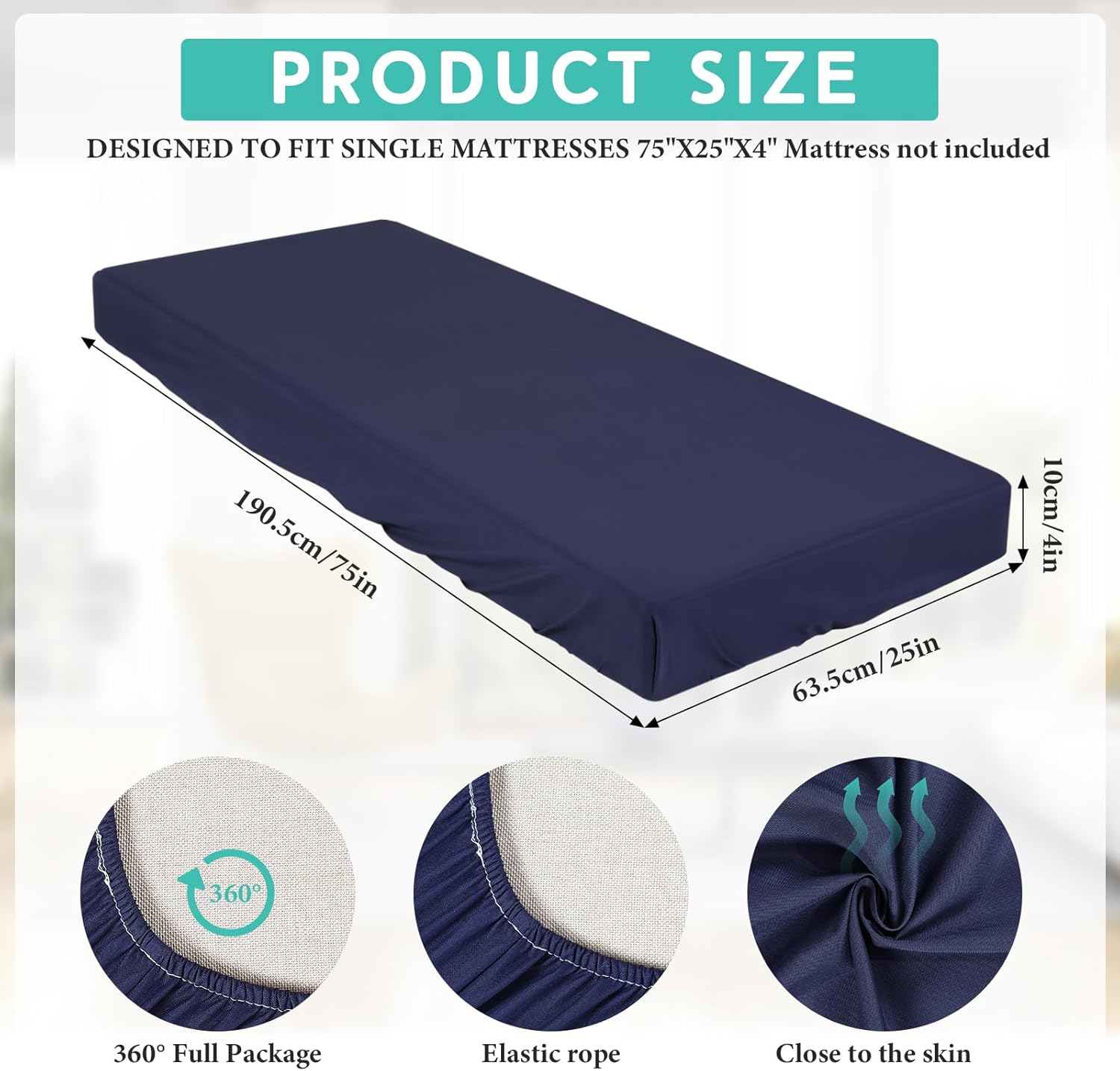 Breling Fitted Sheet - Navy Blue Single 4