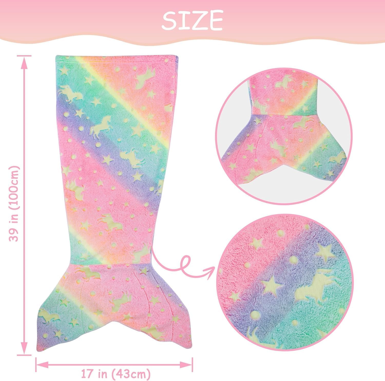 Viviland Kids Mermaid Tail Blanket - Glow in the Dark