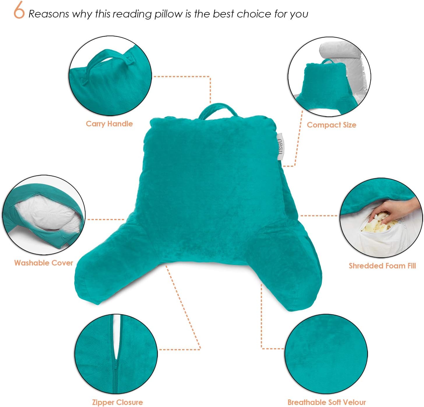 Nestl Reading Pillow Teal Memory Foam