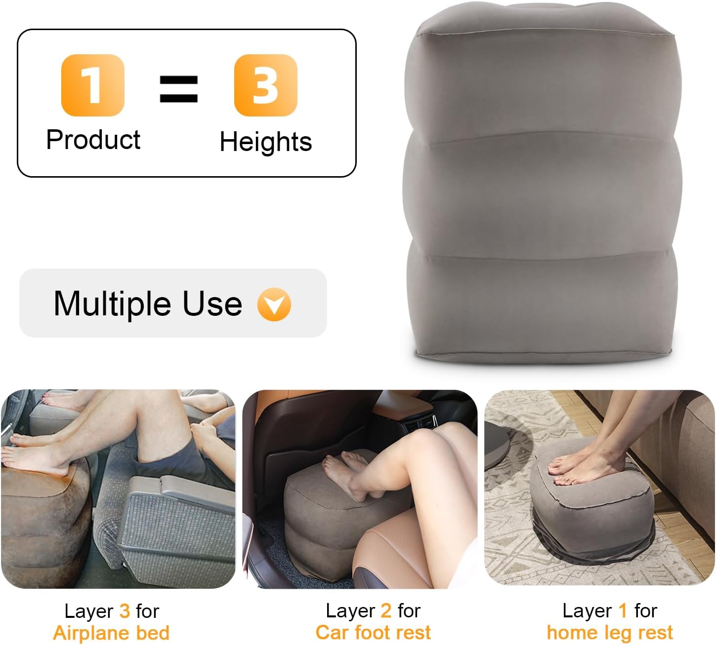 Maliton Inflatable Travel Foot Rest Pillow 2 Pack - Grey 1