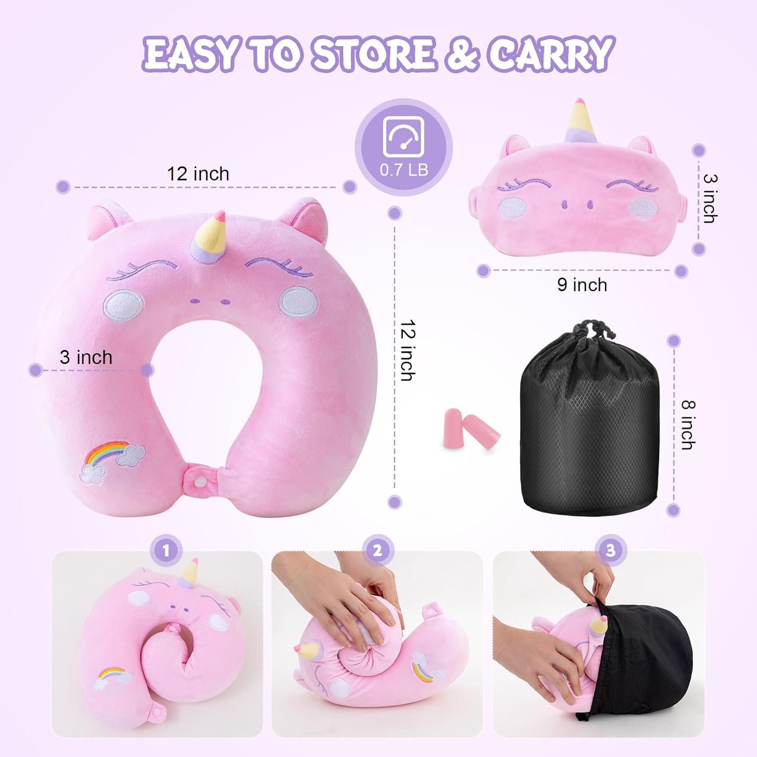 Cirorld Travel Pillow for Kids with Sleep Mask