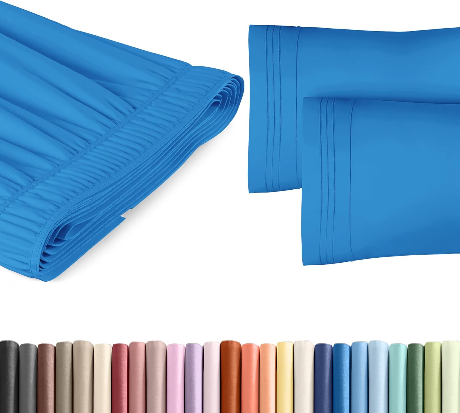 CGK Unlimited Wrap Around Bed Skirt 2 Pillowcases Bundle - Denim Blue