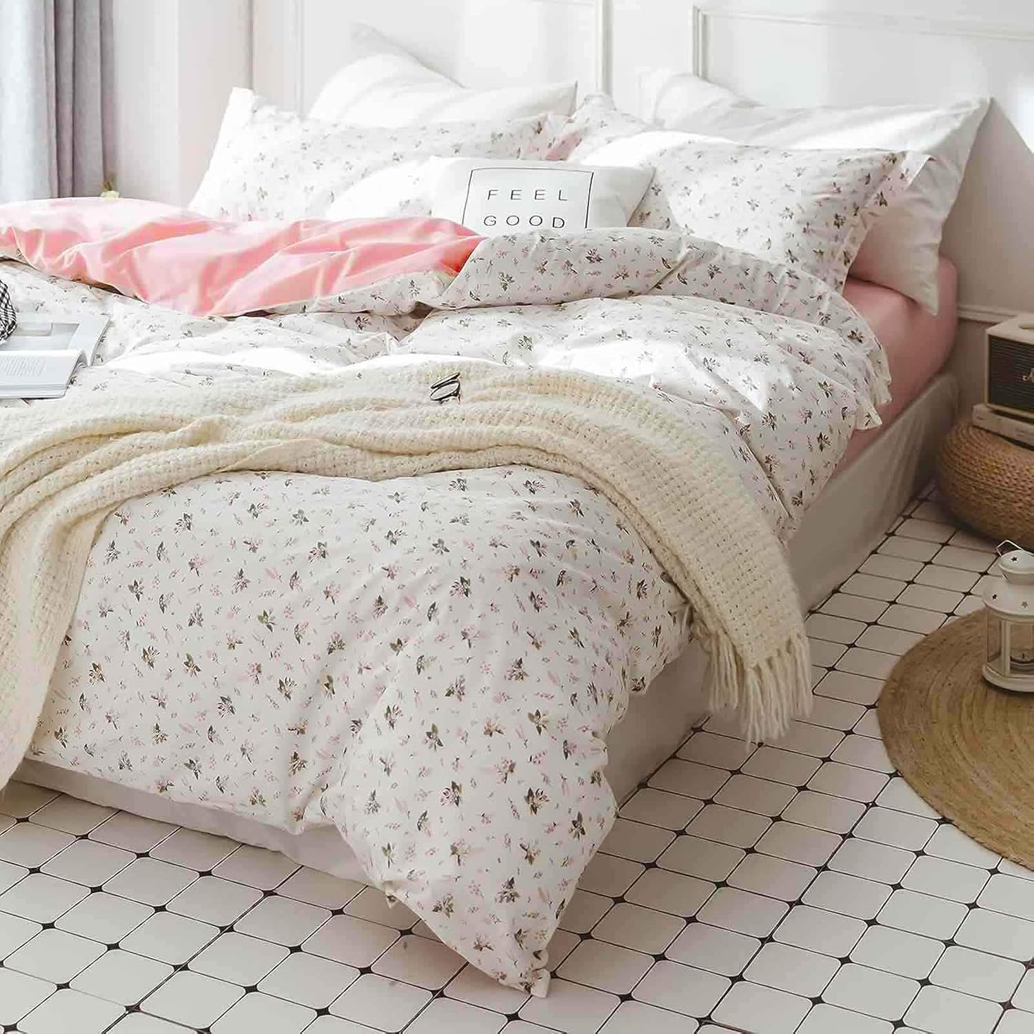 Nanko Pink Floral Queen Duvet Cover Set 3 Piece