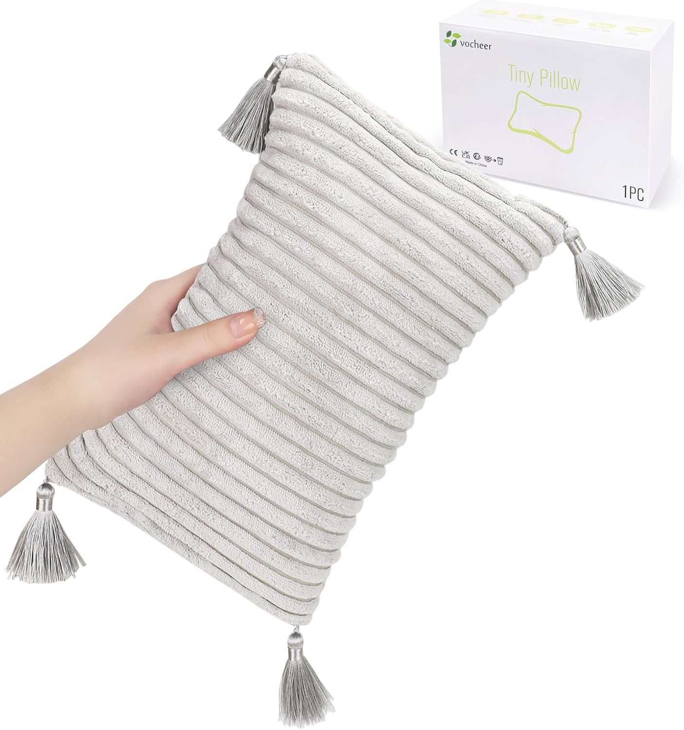 Vocheer Small Travel Pillow with Tassels Grey 1pc