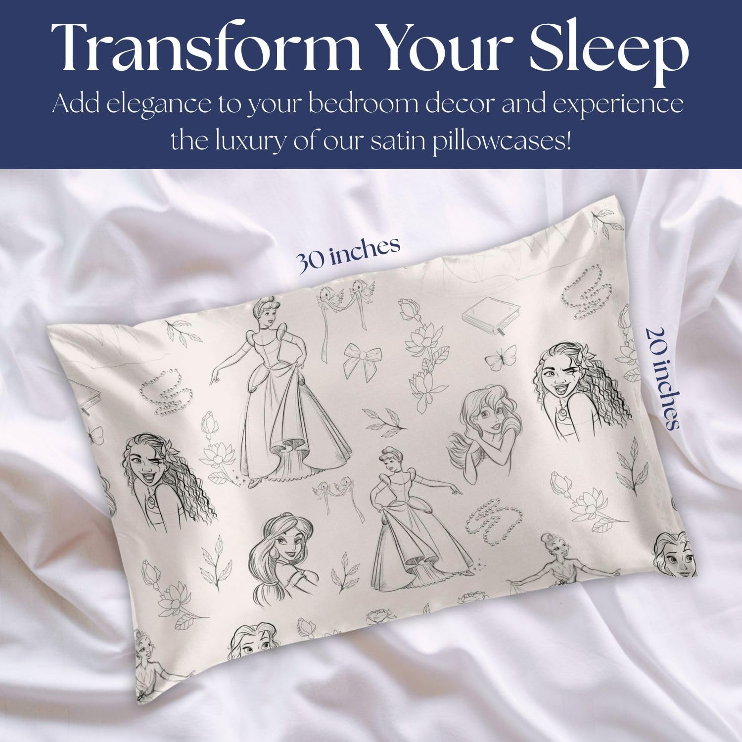 Jay Franco Disney Princess Satin Pillowcase - 20x30 Inch Beige