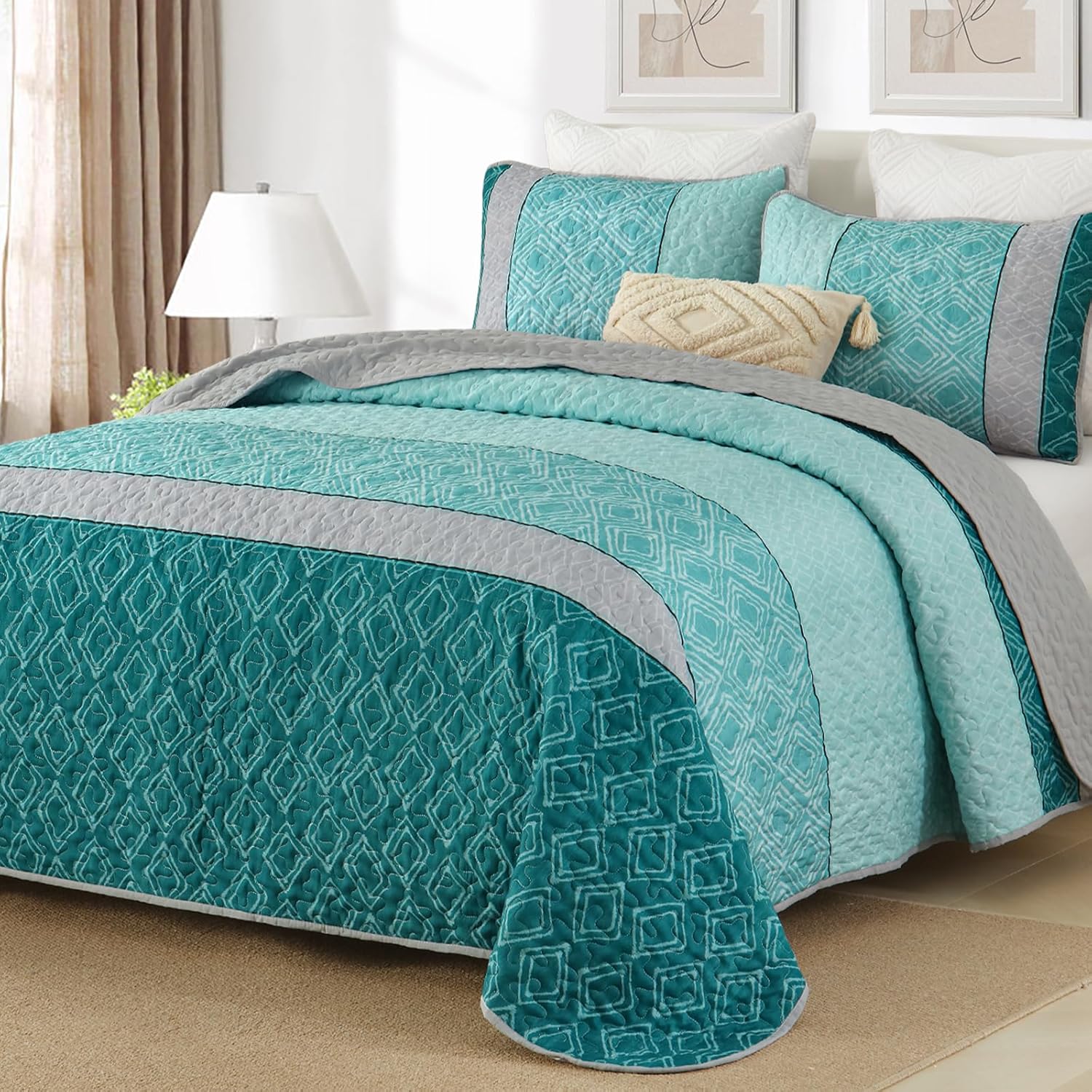 Cottolester Teal Quilt Set Queen Size 1