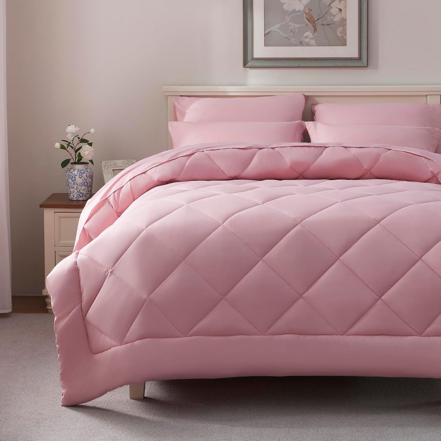 ElNido Queen Blush Pink Queen Comforter Set 7 Pieces