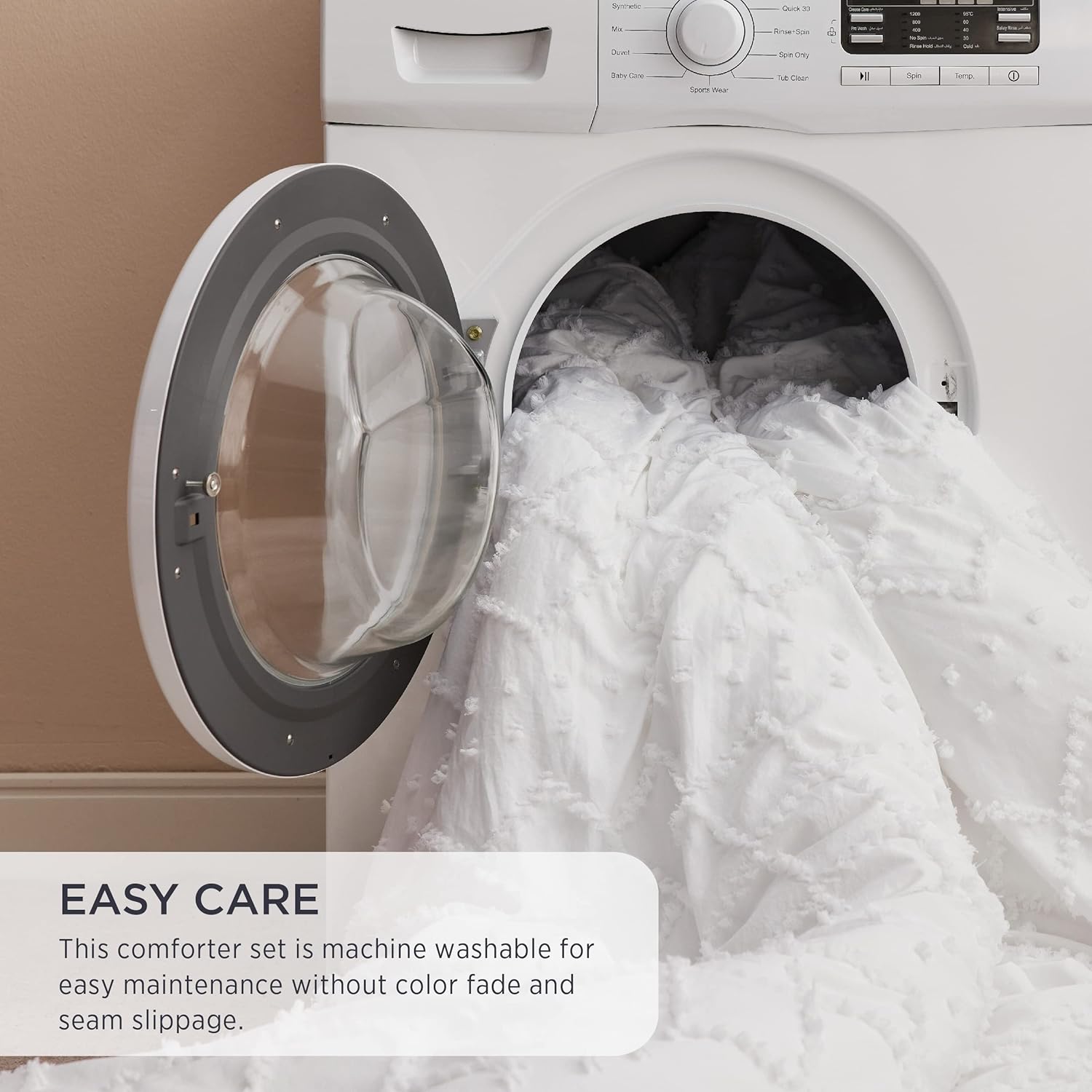 Bedsure Queen Comforter Set - White Boho Tufted Shabby Chic