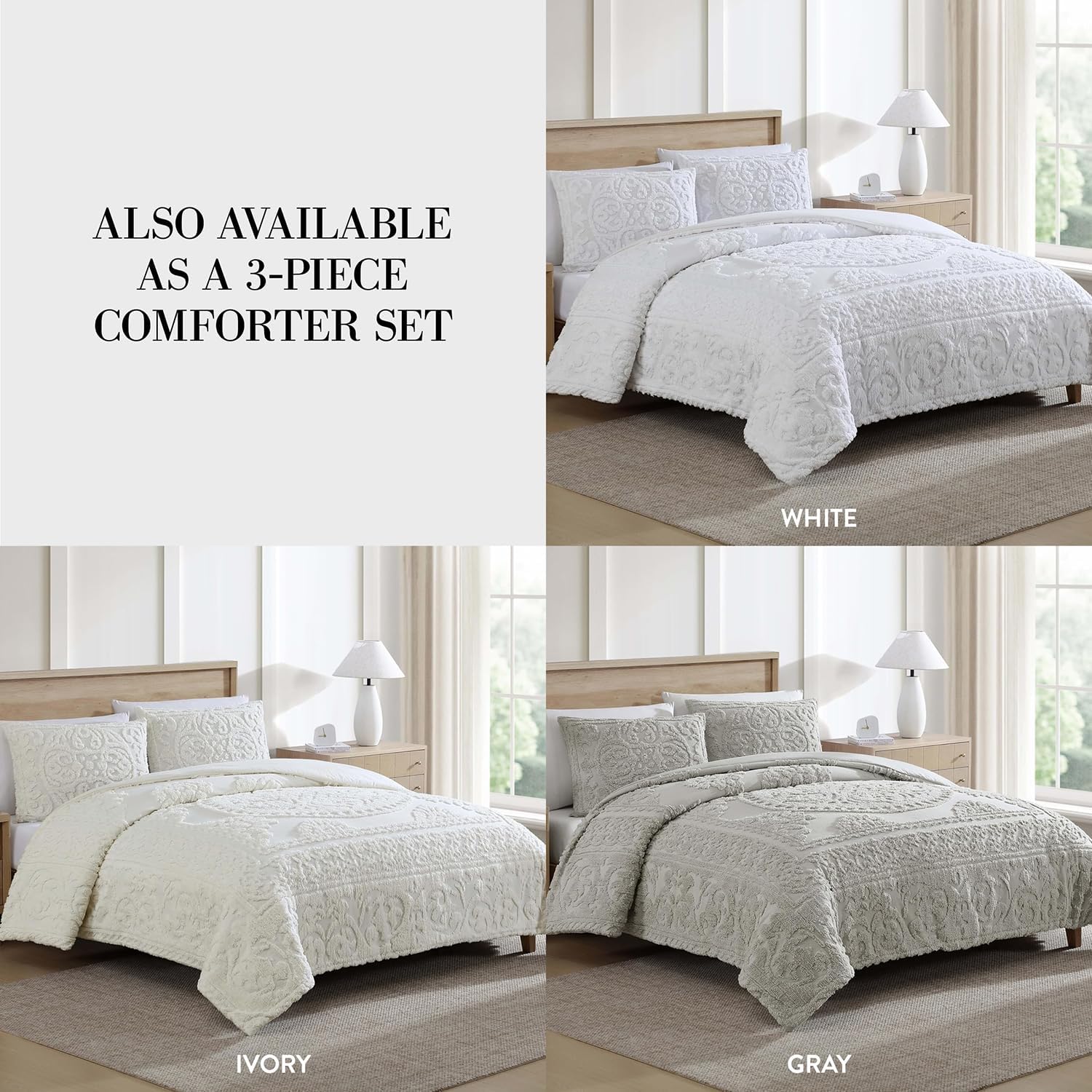 Beatrice Home Fashions Medallion Chenille Bedspread King White 1