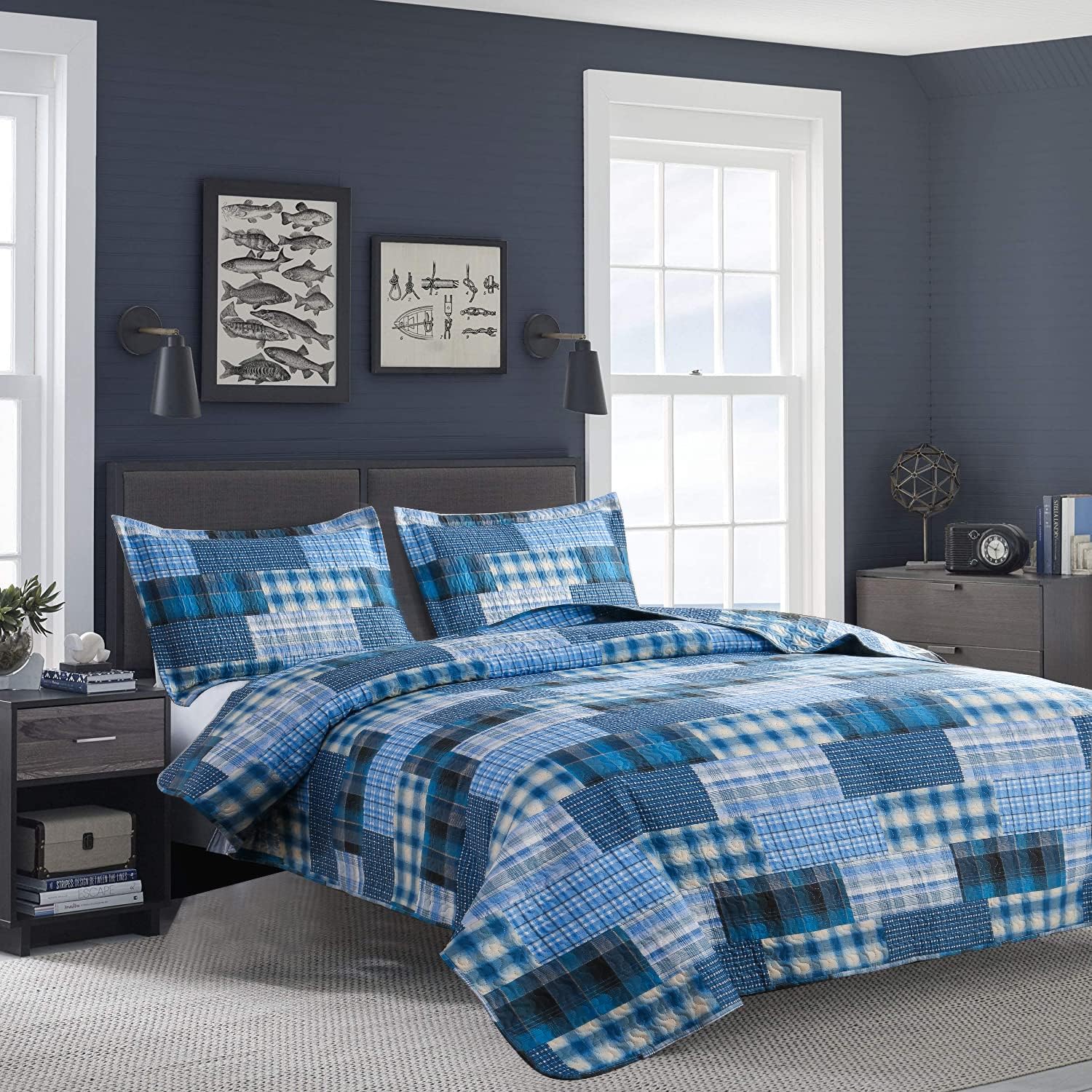 Jessy Home Queen Size Plaid Patchwork Quilt Set