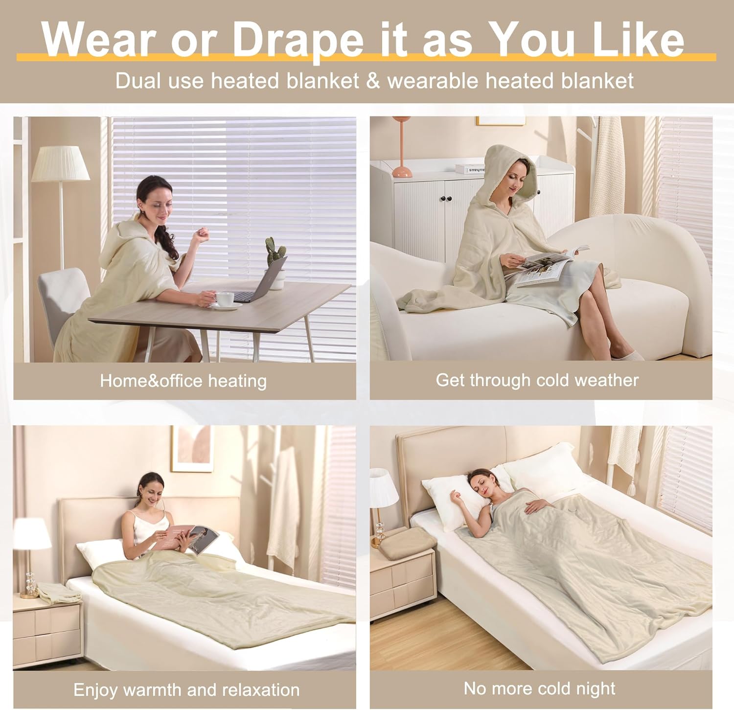 Gintao Heated Blanket Throw with Detachable Hat and Snap Buttons