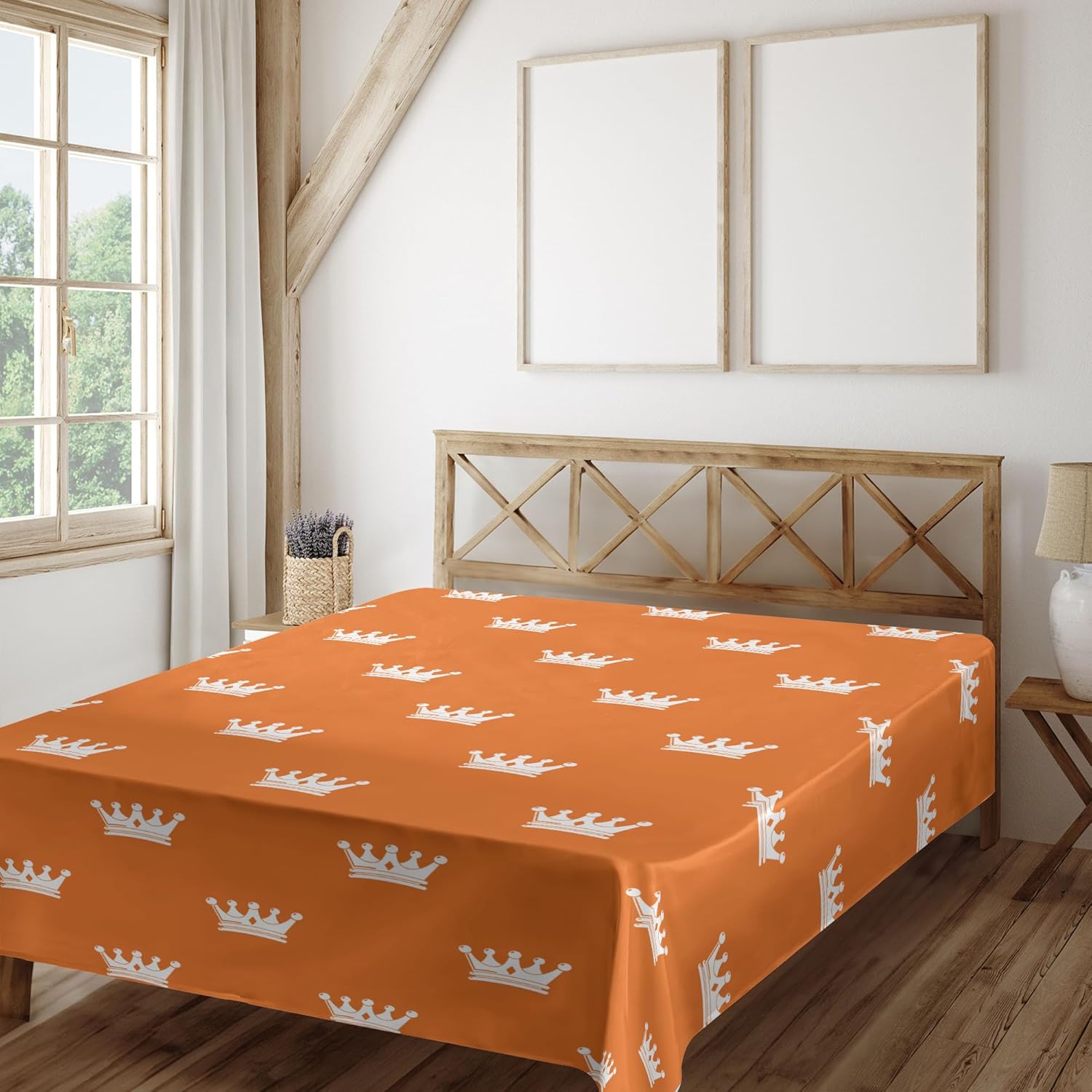Ambesonne Crown Flat Sheet Burnt Orange White California King