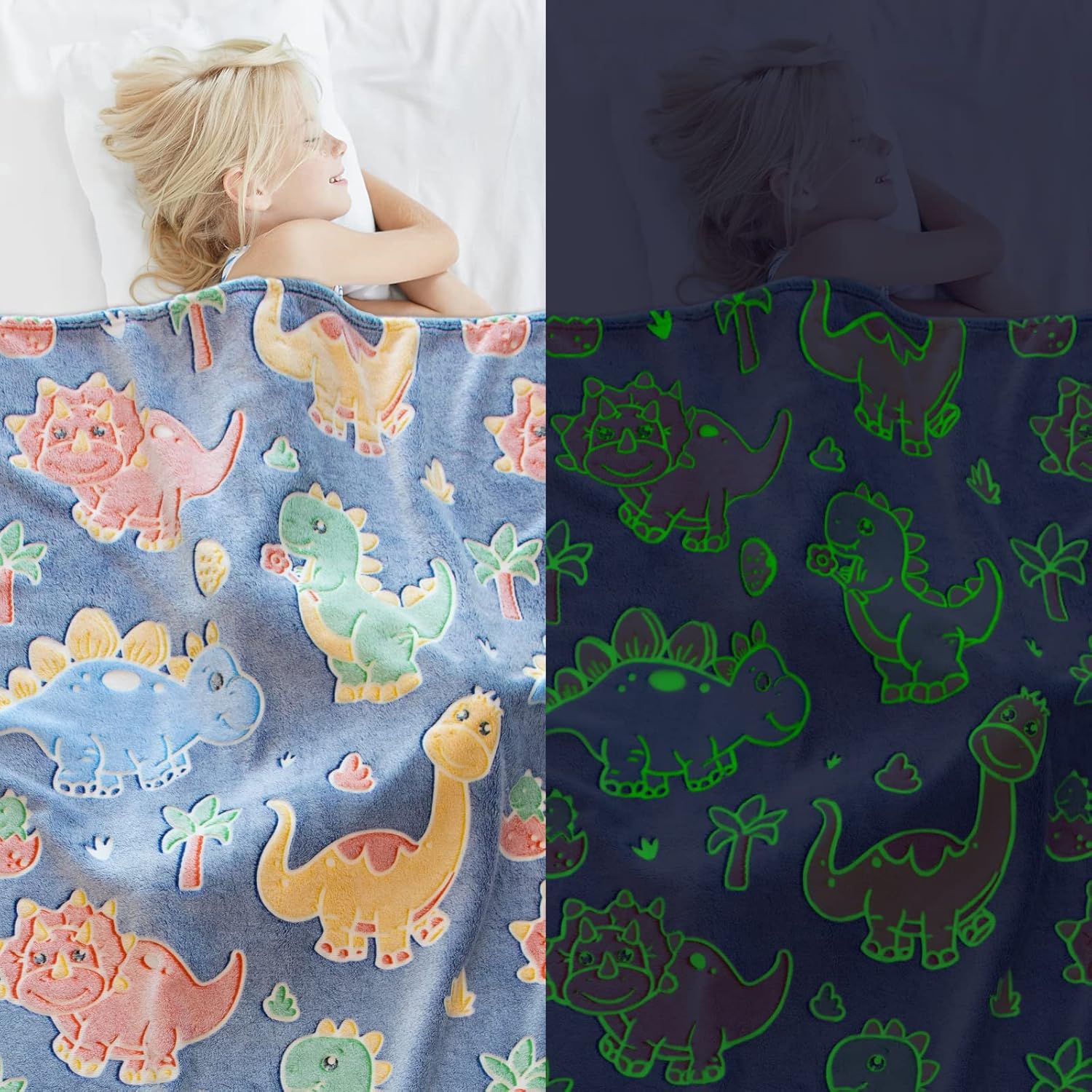 Glow in the Dark Dinosaur Blanket for Kids and Adults