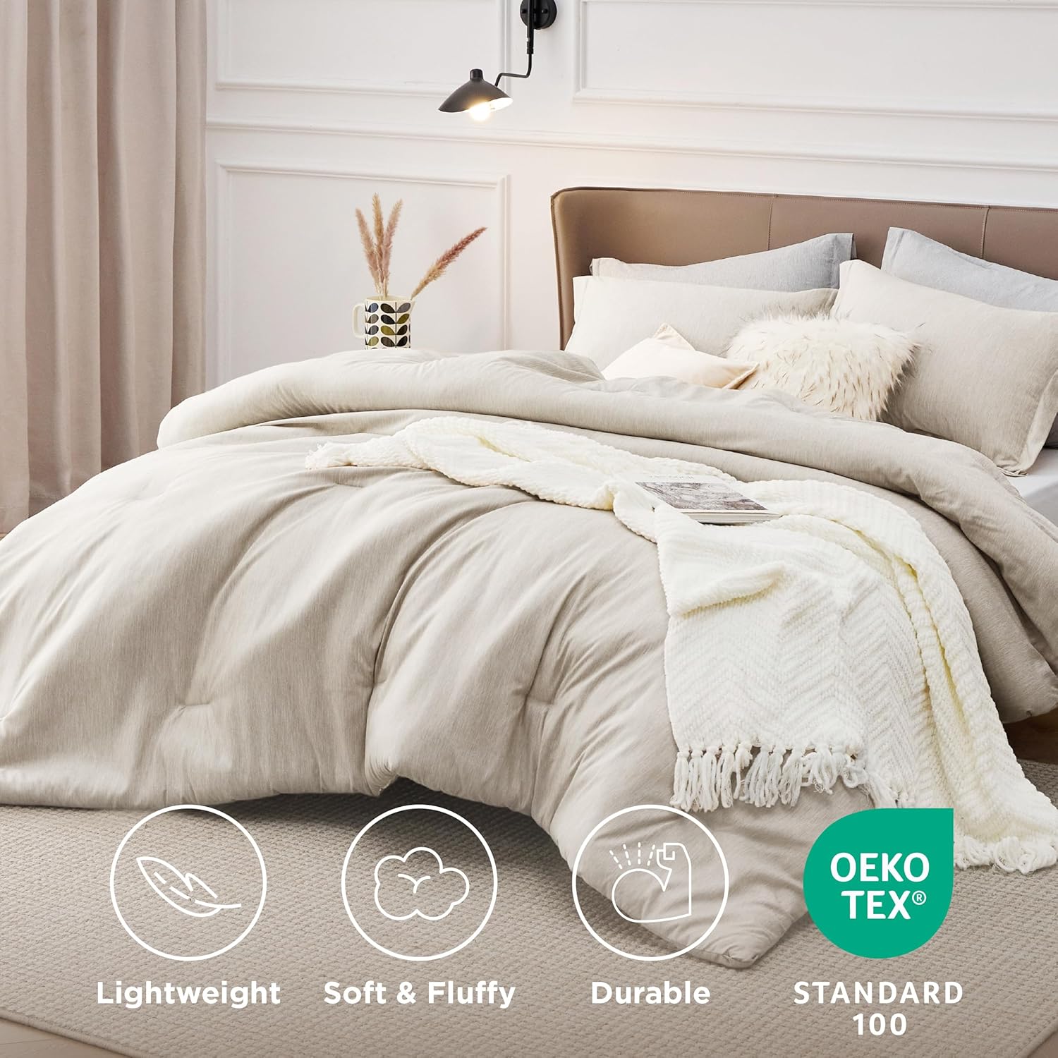 Bedsure King Comforter Set - 104x90 Beige Microfiber
