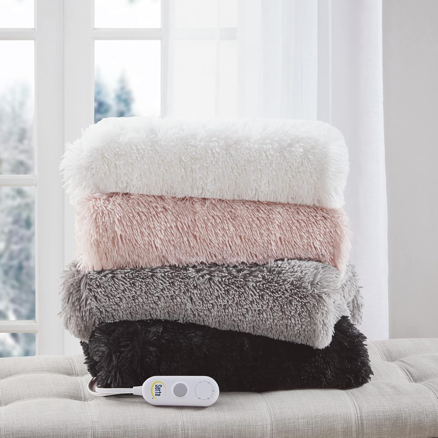 Serta Mila Heated Throw Blanket - 50x60 Inch Soft Faux Fur Electric Blanket