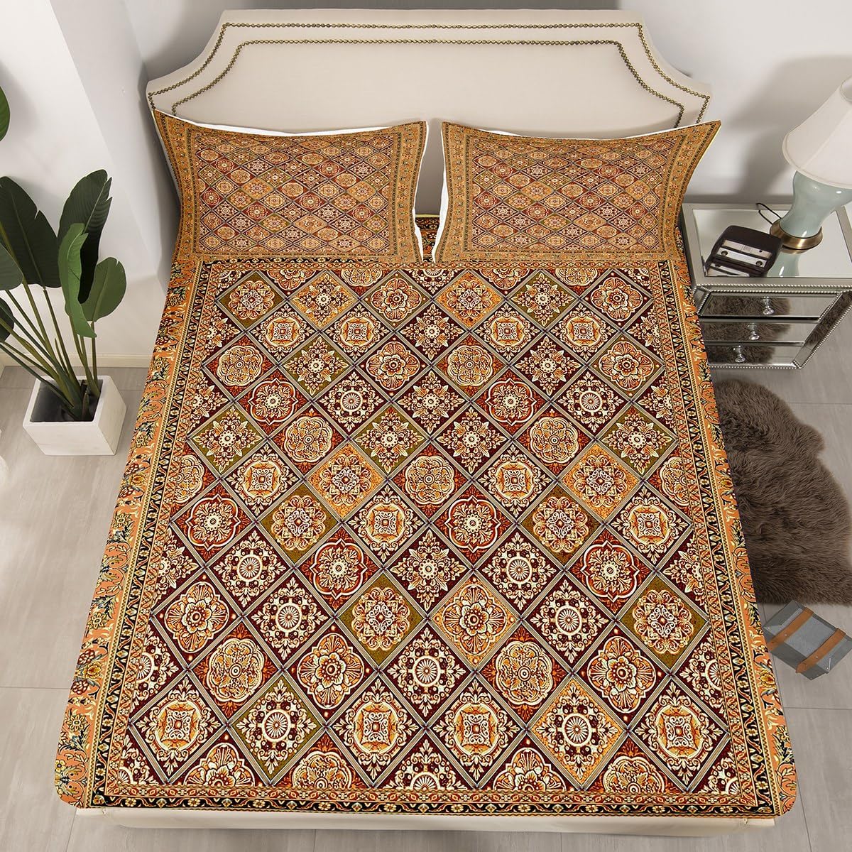 Feelyou Boho Paisley Fitted Sheet Twin Size Kids Bedding Set