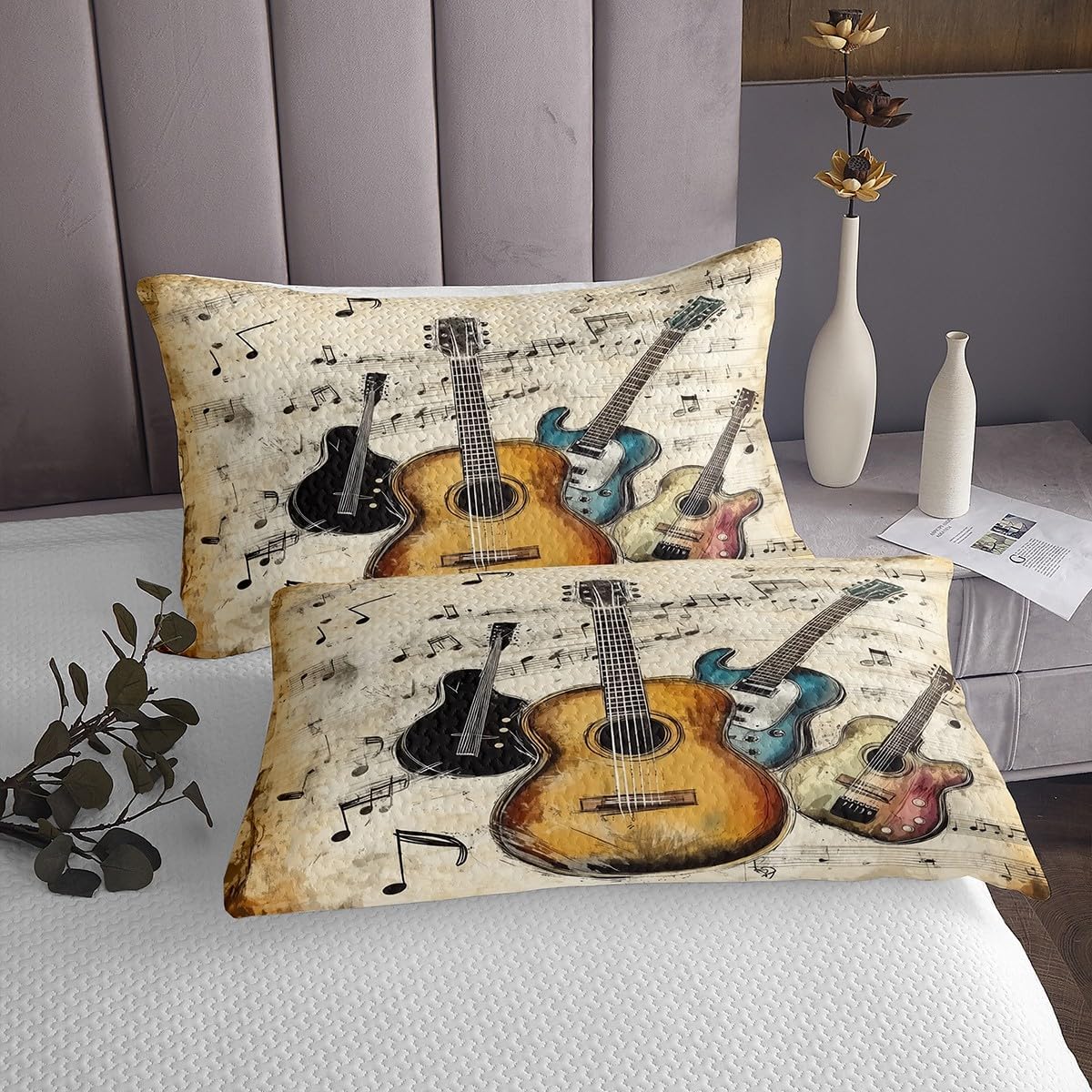 Retro Guitar Bedspread King Size 3Pcs Set