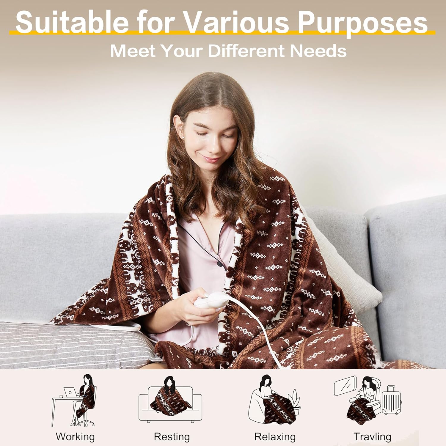 Gintao Electric Heated Blanket Throw with 3 Heat Levels