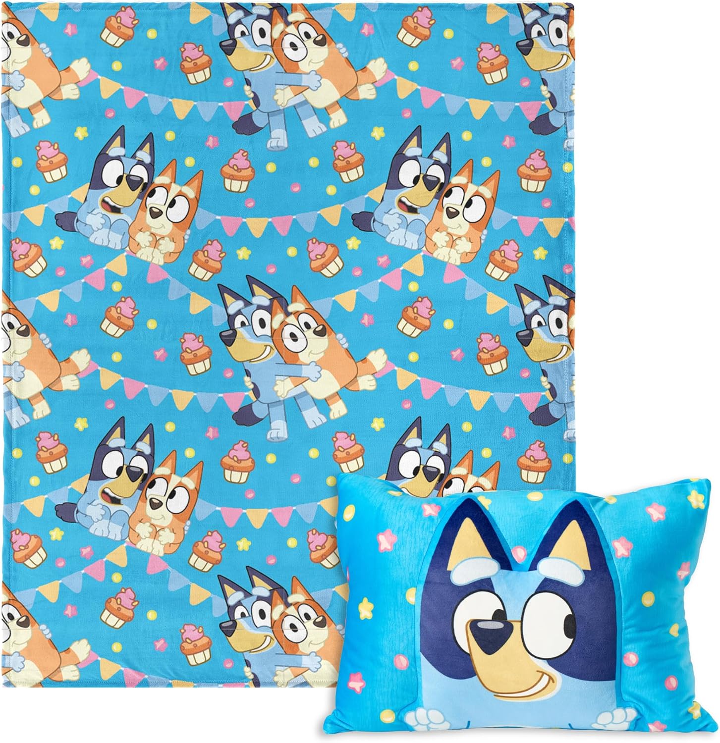 NORTHWEST Bluey Party Pups Throw Blanket with Pillow Set - Cozy Playful