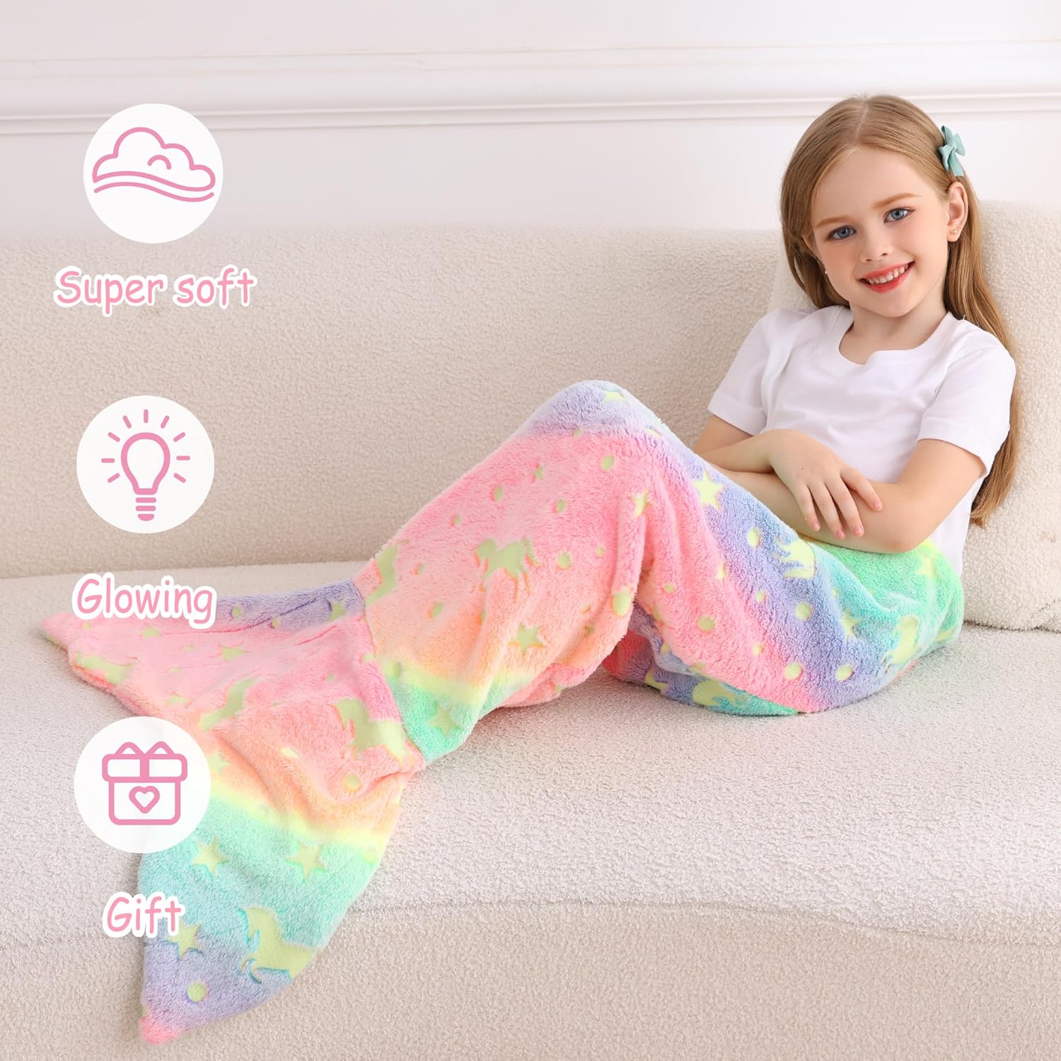 Viviland Kids Mermaid Tail Blanket - Glow in the Dark