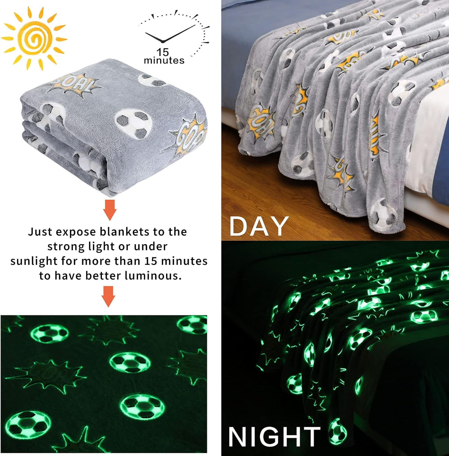 Wesan Glow in The Dark Soccer Throw Blanket 50x60