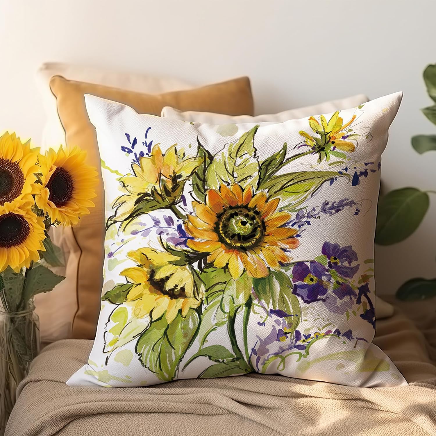 Kamiilah Sunflower Pillow Covers 2 Pack 18x18 Inch