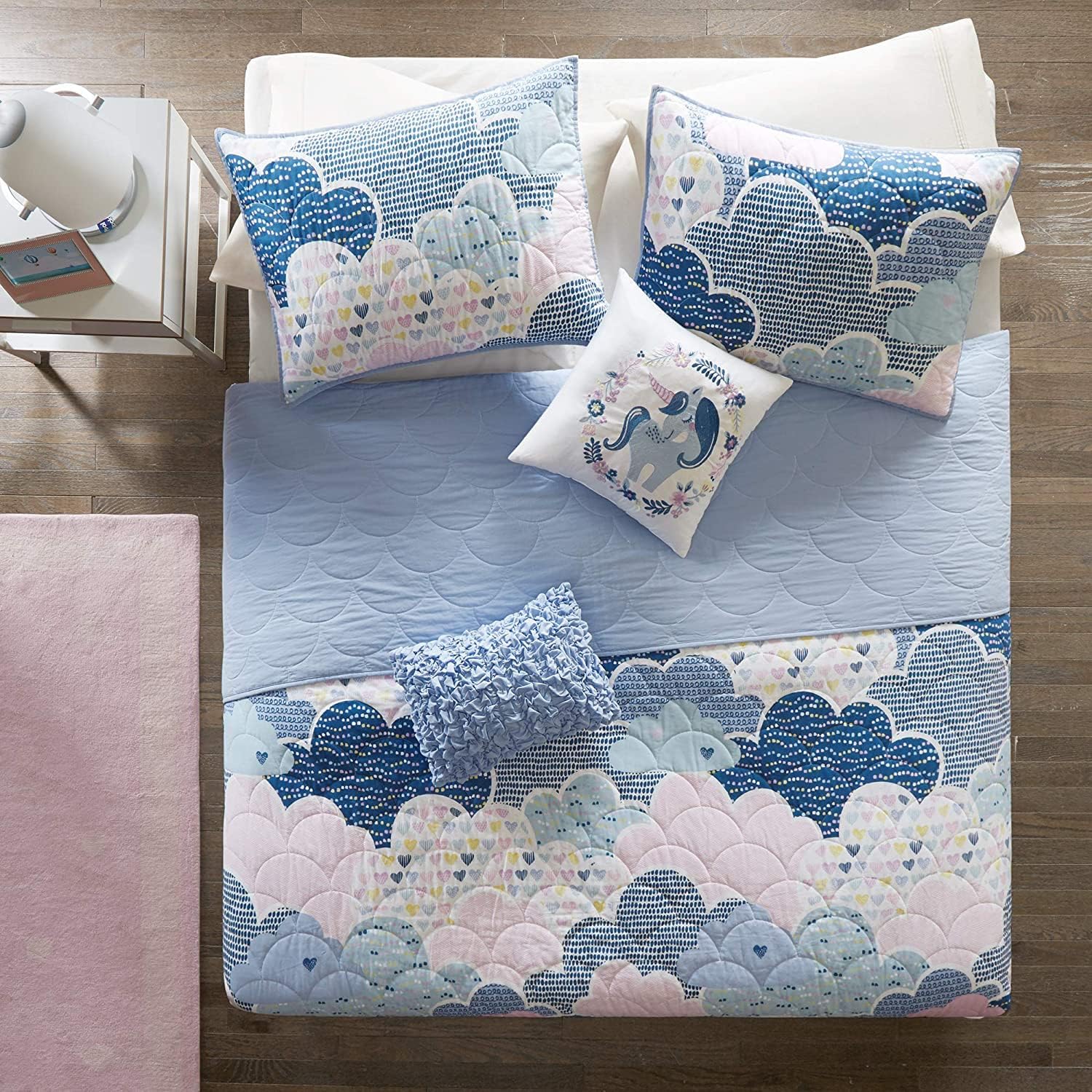 Reversible Cotton Quilt Set - Cloud Blue 5 Piece Kids Bedding