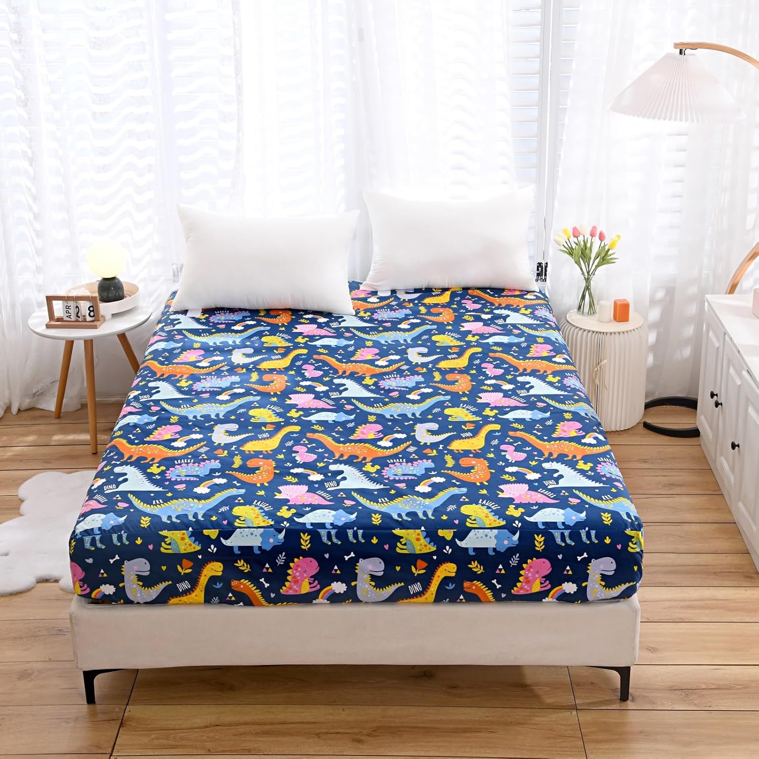 NATURETY Dino Printed King Fitted Sheet