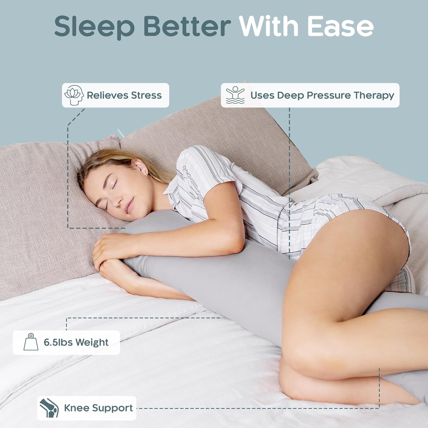 SleepCloud Weighted Body Pillow 65lbs for Deeper Sleep