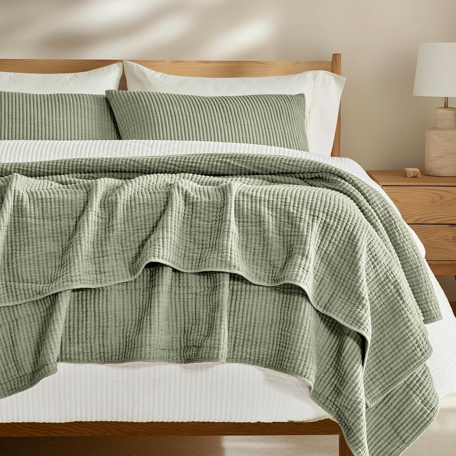 EVERGRACEHOME Cotton Coverlet Set King Size 3 Pieces