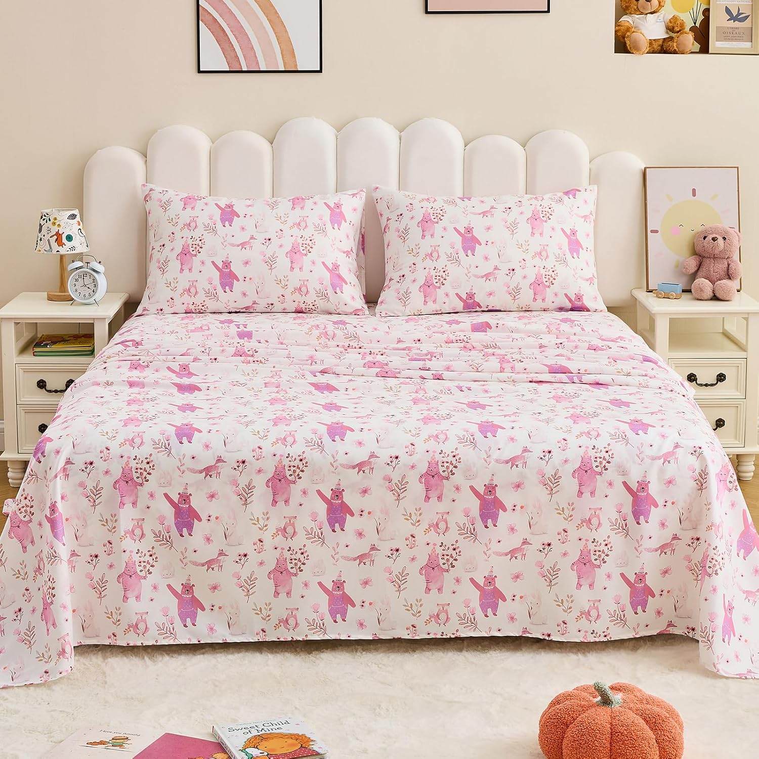 Gogreen Kids Bed Sheet Set Full Size 4PCS Pink Bear