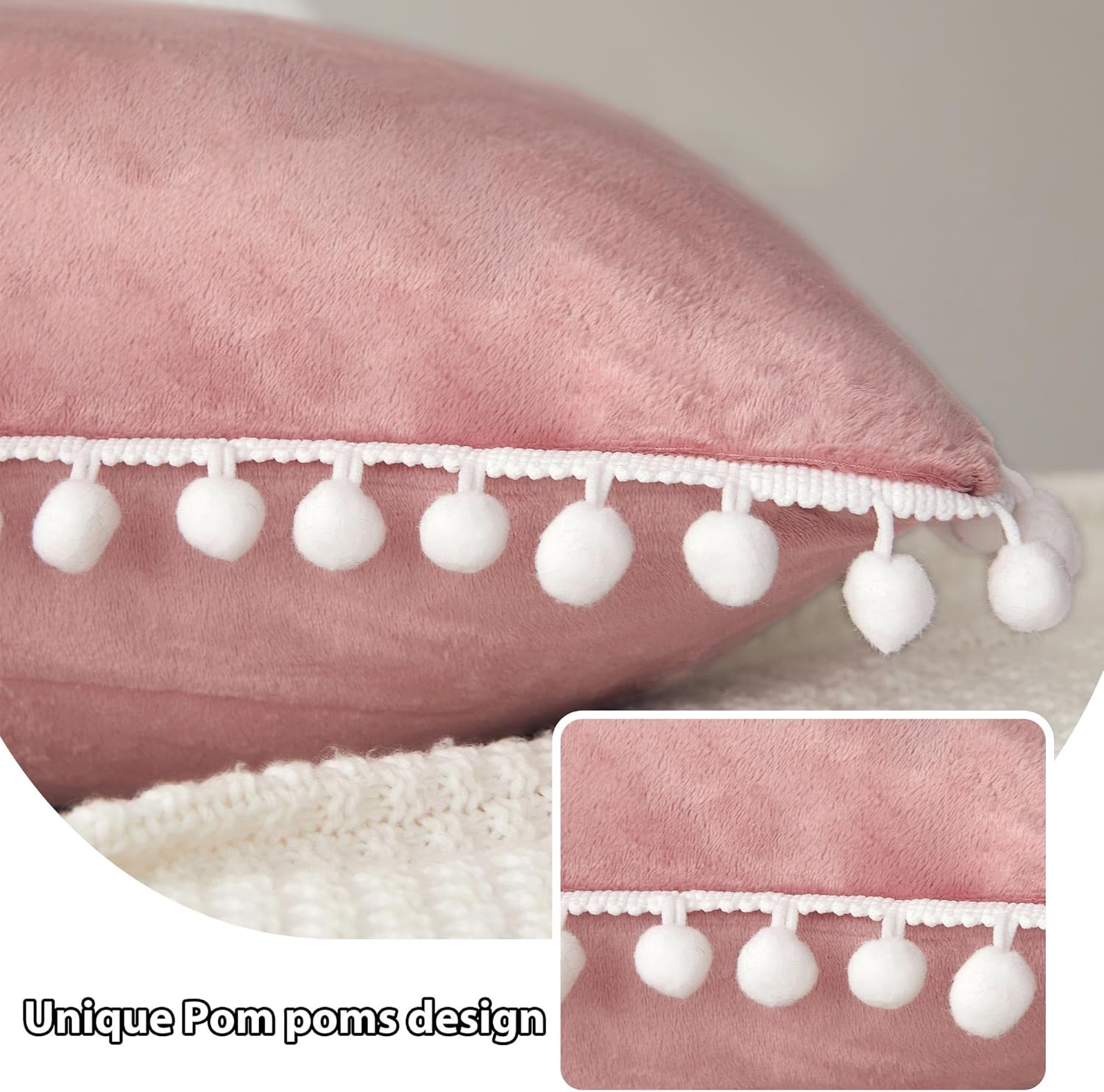 LIFEREVO Velvet Body Pillowcase with Pom-Poms 20x54 Old Pink