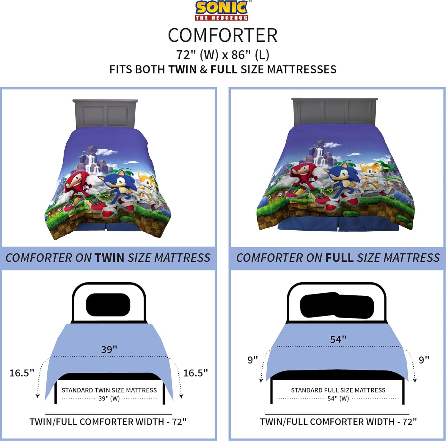 Franco Kids Bedding Super Soft Microfiber Reversible Comforter TwinFull Sonic The Hedgehog