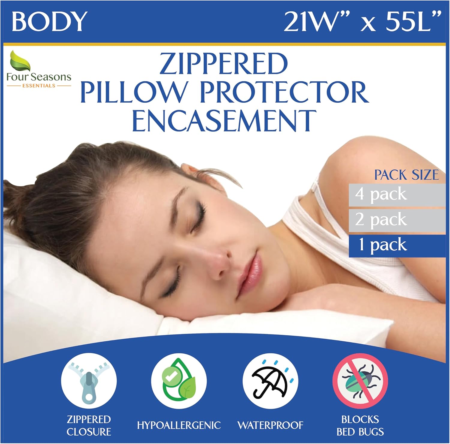 Four Seasons Essentials Body Pillow Protector 21x55 Waterproof