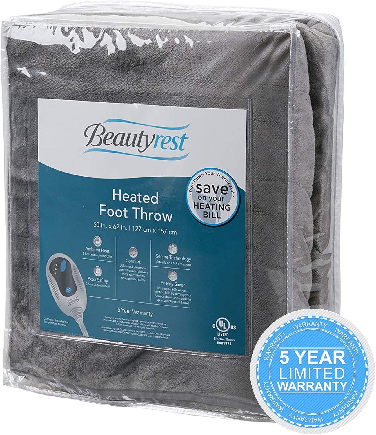Beautyrest Foot Pocket Soft Microlight Plush Electric Throw