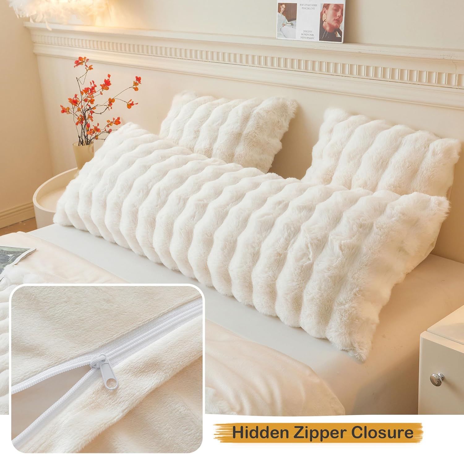 LIFEREVO Fluffy Faux Rabbit Fur Pillow Cover