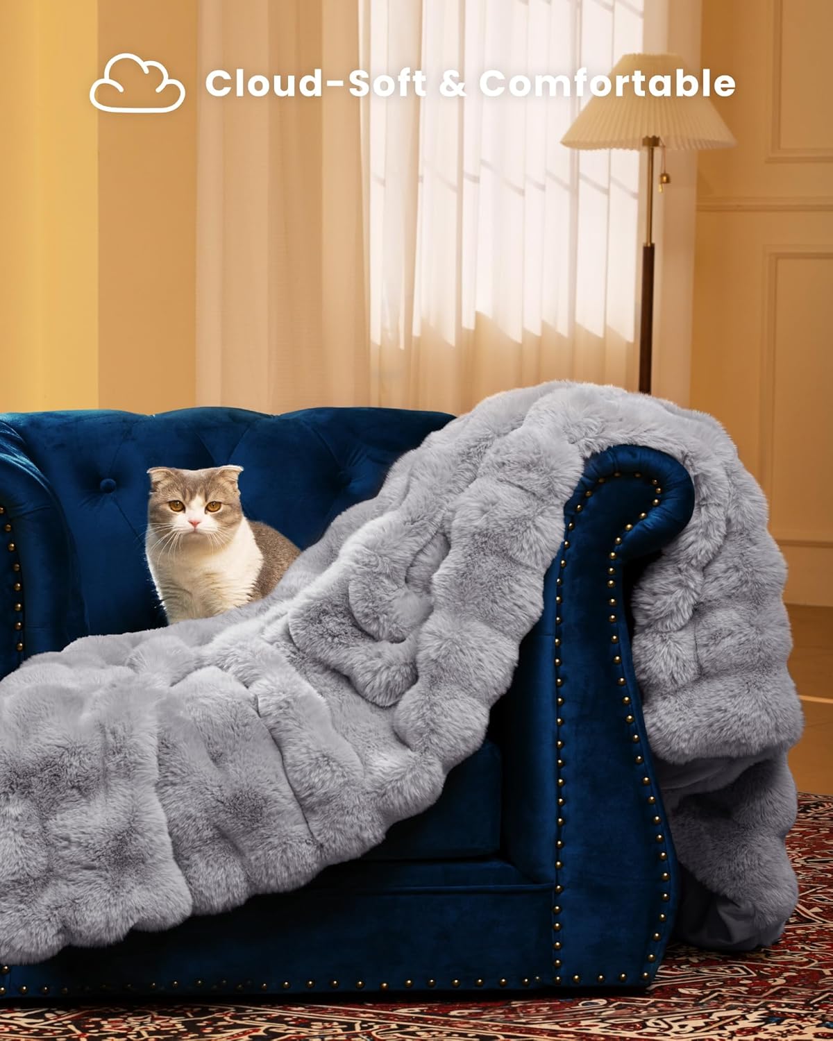 Ultra Soft Cozy Faux Fur Throw Blanket - 50x60 Inches Light Grey