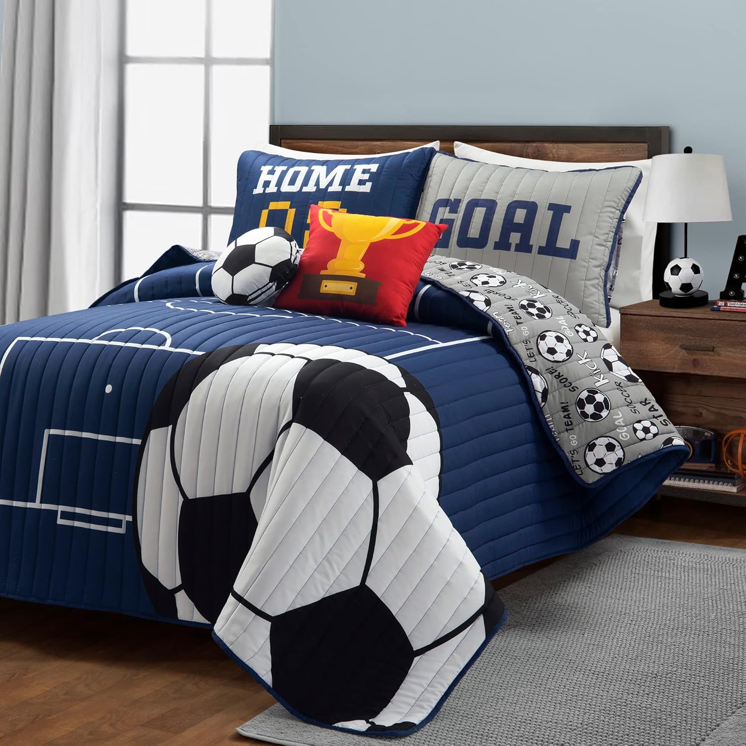 Lush Decor Soccer Game Reversible Quilt Set 5 Piece