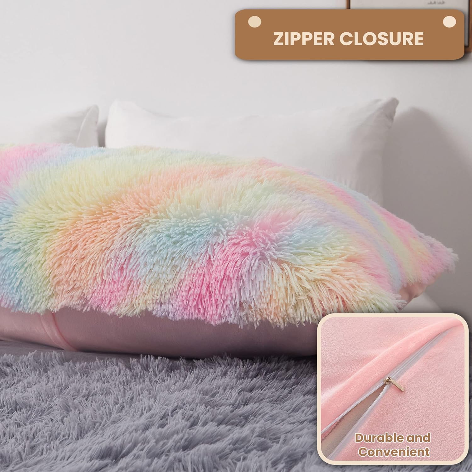 MEGO Rainbow Print Fluffy Body Pillow Cover
