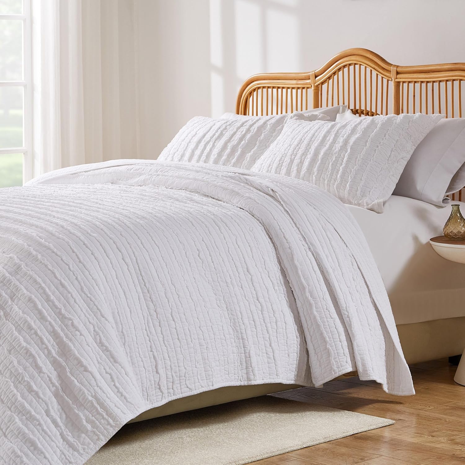 Greenland Home Ruffled White Cotton Quilt Set - 2 Piece TwinXL