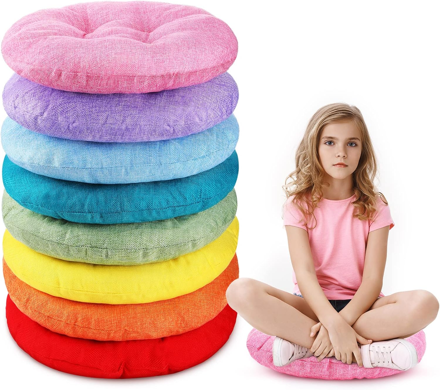 Fumete 8 Pcs 16 Inch Round Floor Cushions for Kids