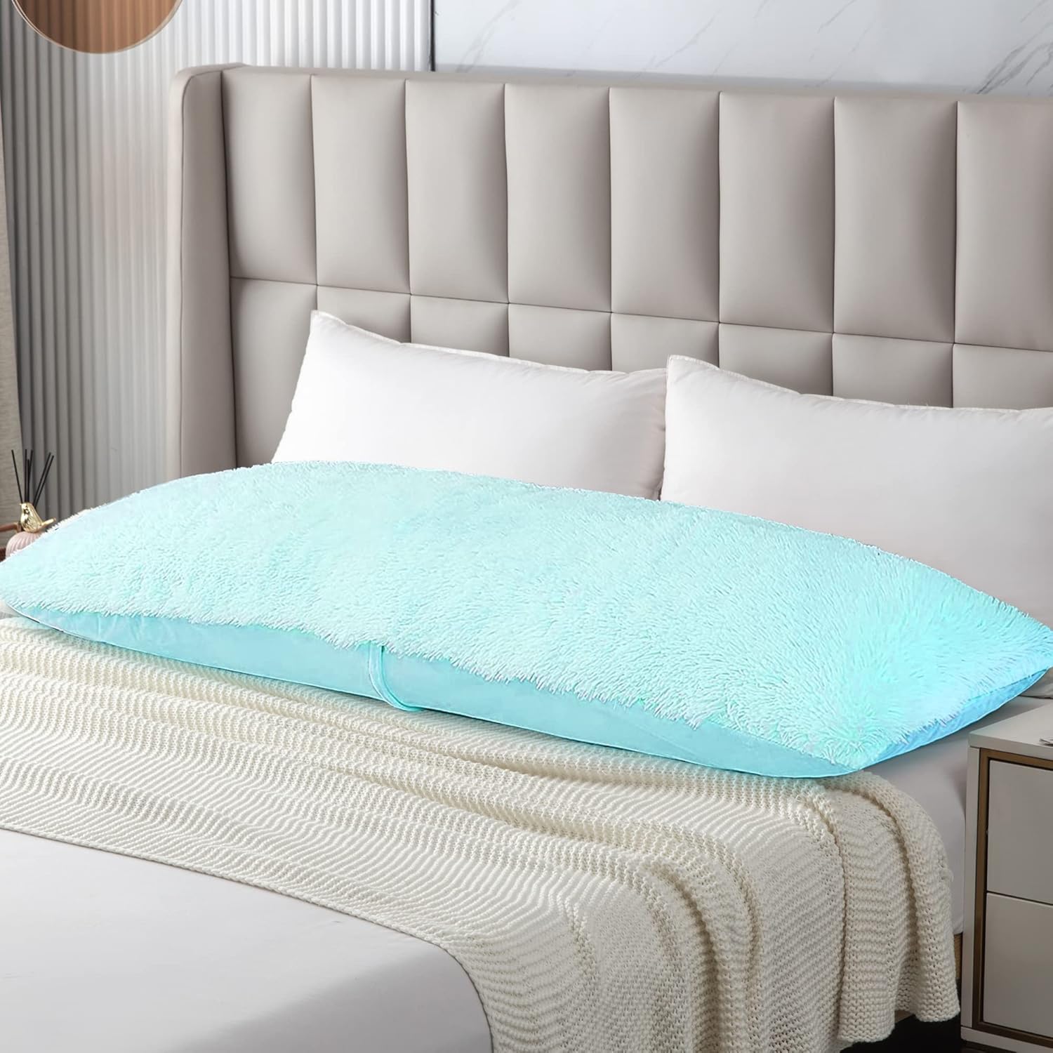 ROLJZTY Body Pillow Cover with Zipper - Aqua Blue