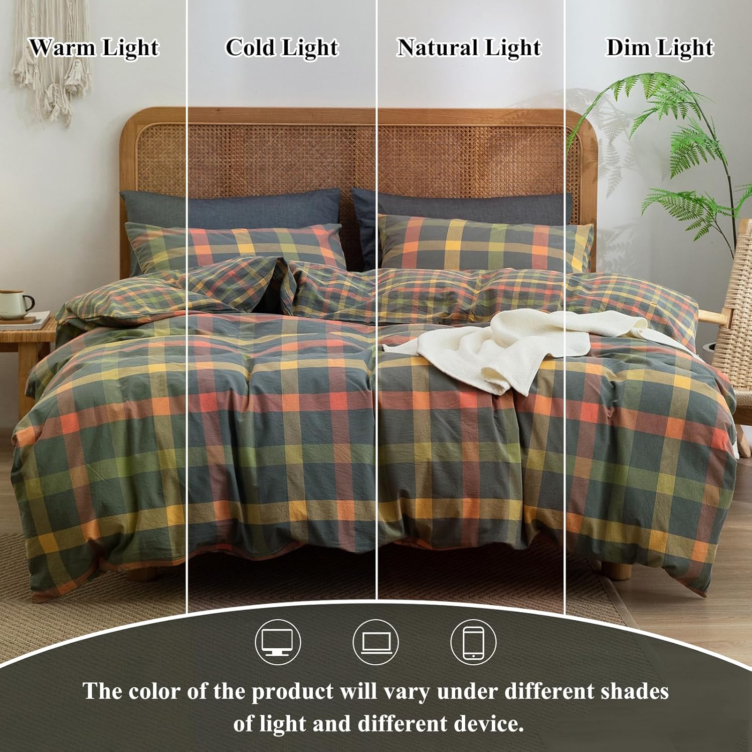 VM VOUGEMARKET Plaid Duvet Cover Set Queen