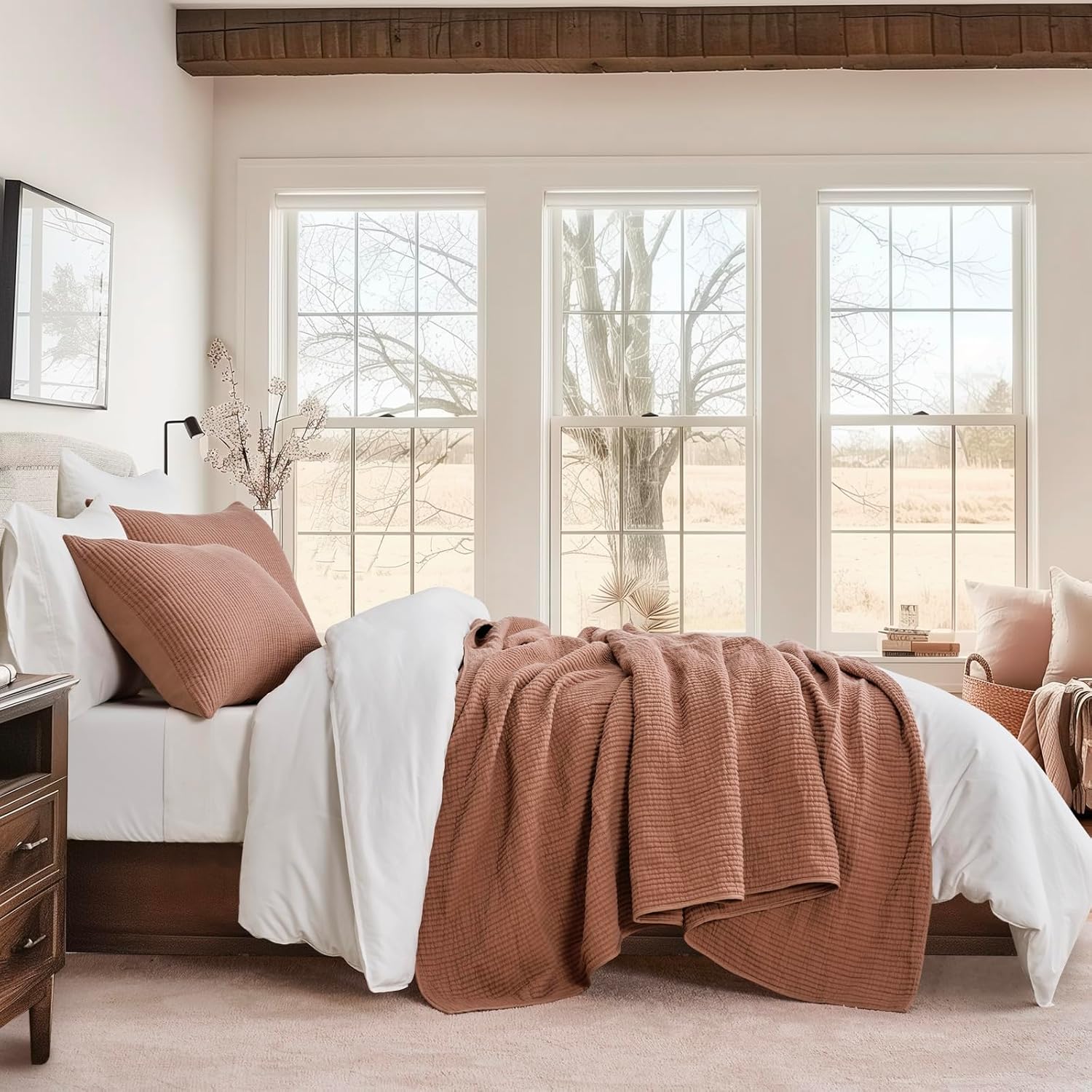 EVERGRACE Cotton Coverlet Set King Size 3 Pieces