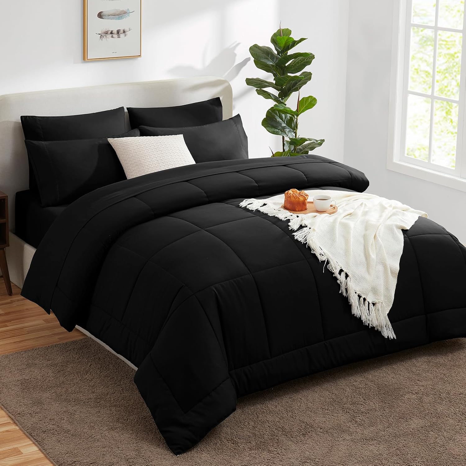 CozyLux Black Twin XL Comforter Set 5 Pieces 1