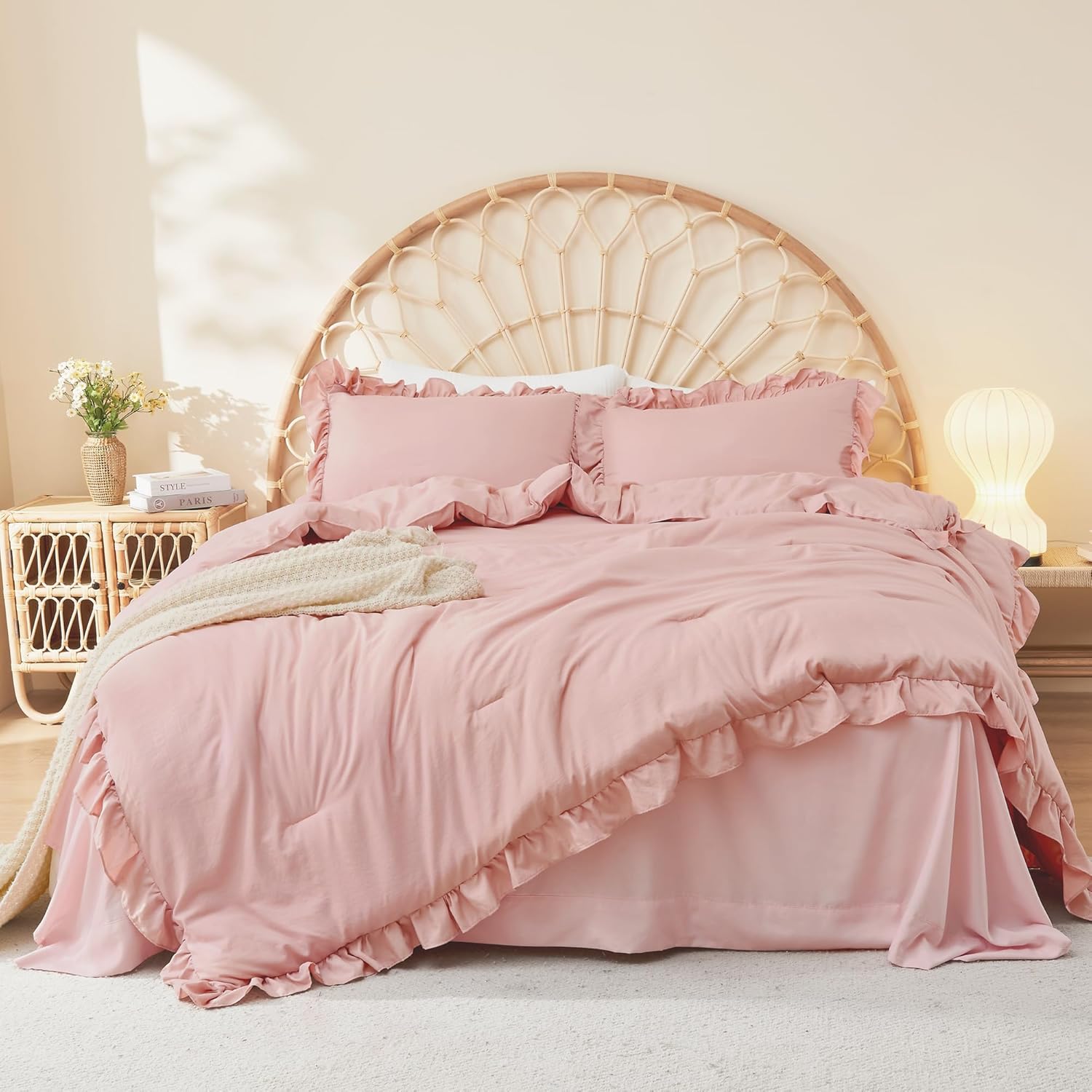 Litanika Blush Pink Ruffle Comforter Set 3 Pieces