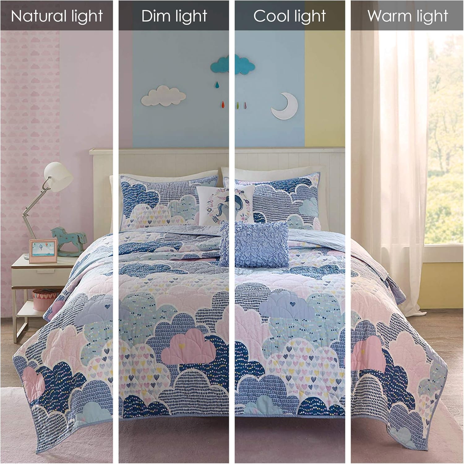 Reversible Cotton Quilt Set - Cloud Blue 5 Piece Kids Bedding