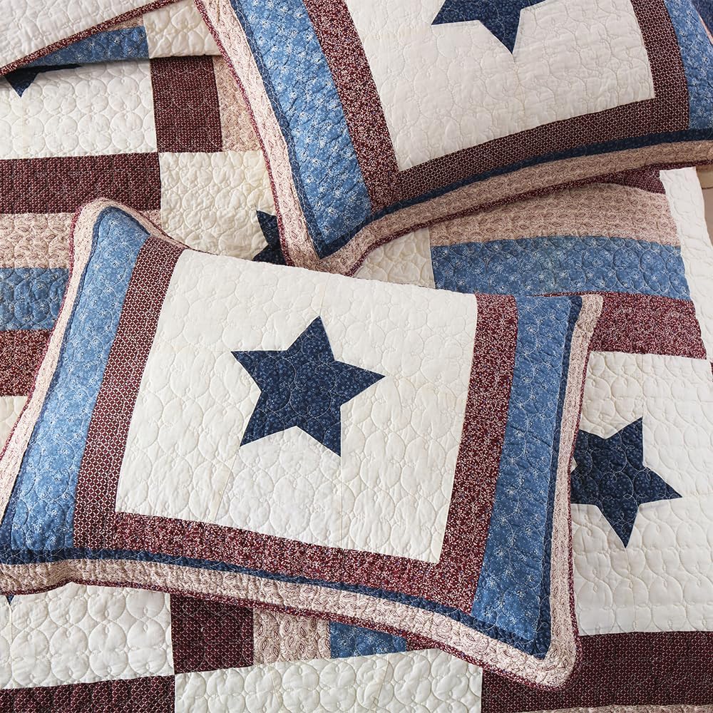 VISIMISI Cotton Bedding Quilt Set 3 Pieces Reversible Star Pattern