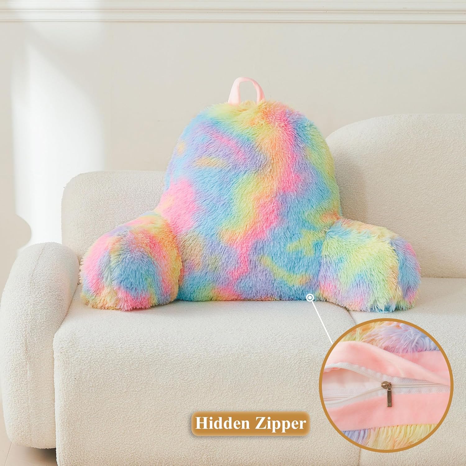 XeGe Fluffy Back Support Pillow Cover with Tie Dye Faux Fur