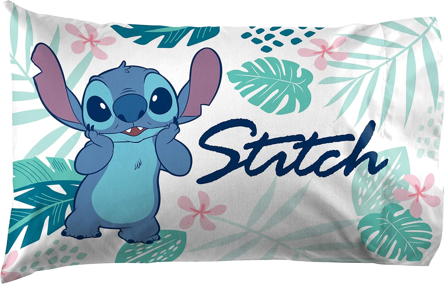 Jay Franco Disney Lilo Stitch Misty Palm Pillowcase - Double-Sided Kids Bedding